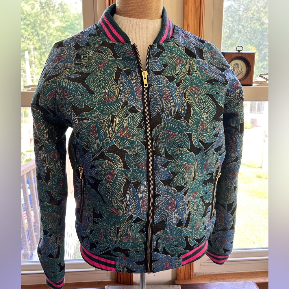 Y2K Charlotte Russe metallic embroidered bomber jacket, women’s size medium